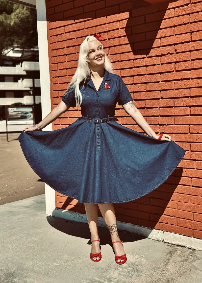 Succubus Clothing Ruby Denim 50's Swing Dress Navy