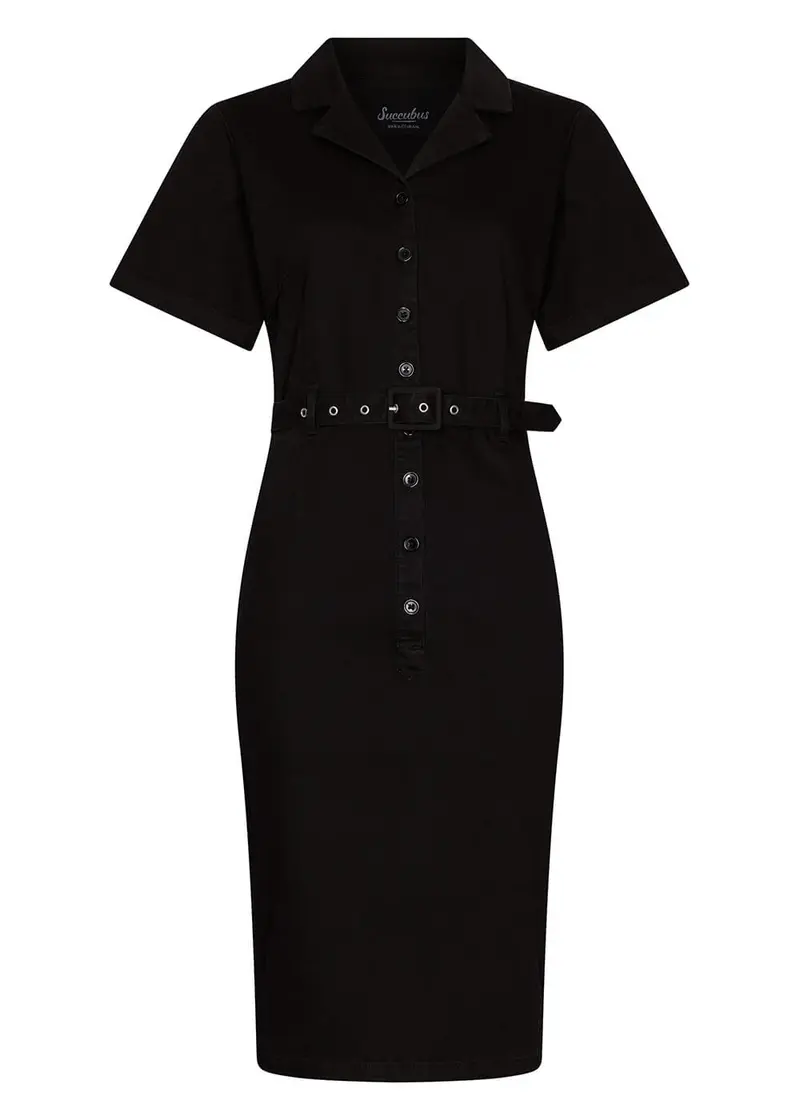 Succubus Clothing Ruby Denim Pencil Dress Black