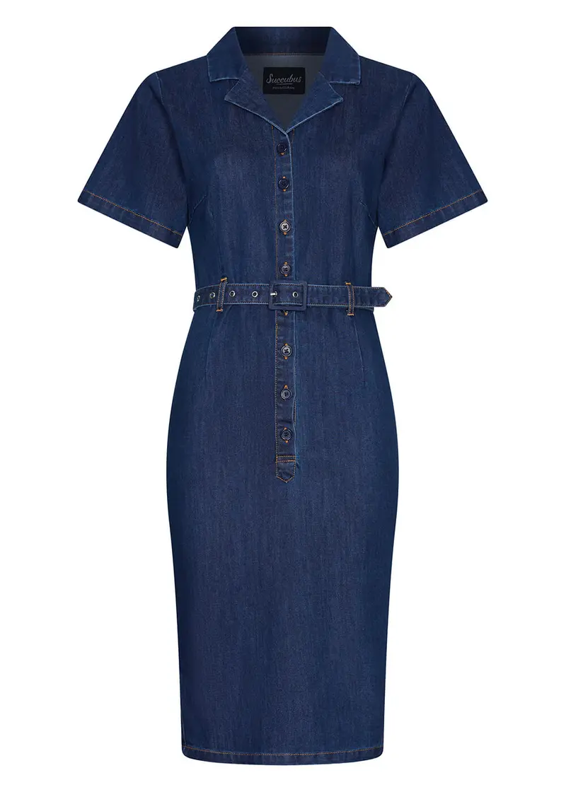 Succubus Clothing Ruby Denim Pencil Dress Navy