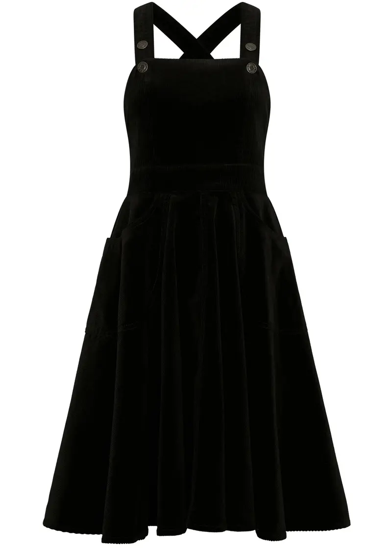 Succubus Clothing Tammy Corduroy Pinafore 40s Swing Dress Black