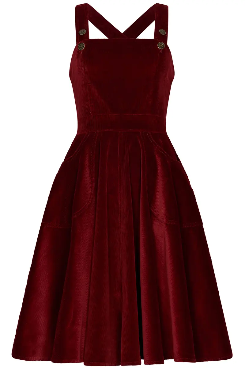 Succubus Clothing Tammy Corduroy Pinafore 40s Swing Dress Burgundy