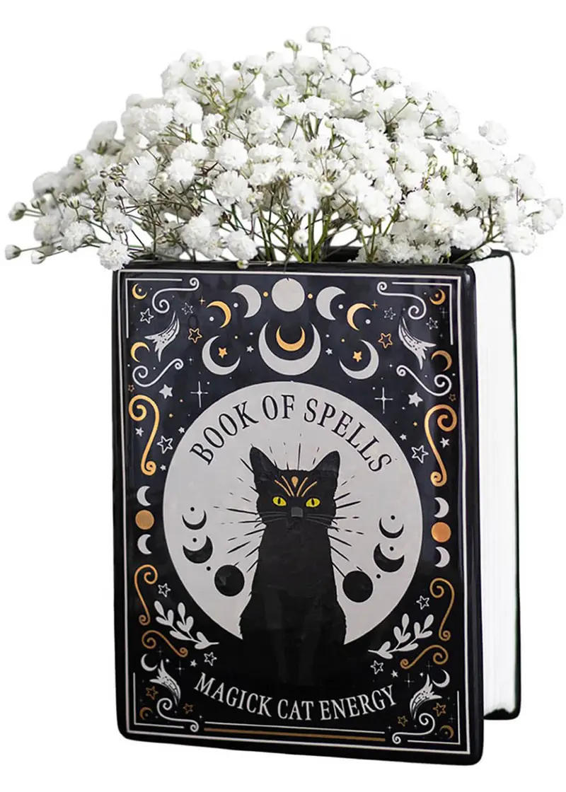 Succubus Home Black Cat Magick Book Vase Black