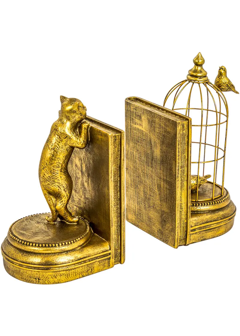 Succubus Home Curious Cat Set Bookends Antique Gold