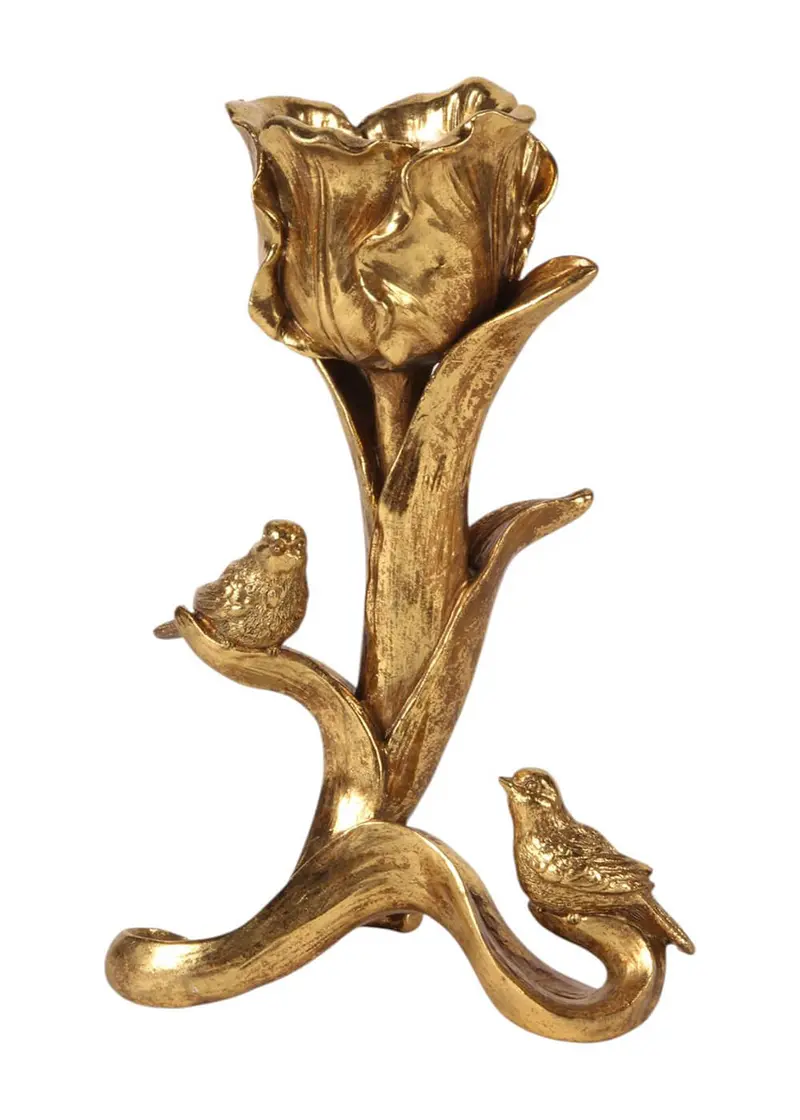 Succubus Home Flower With Birds Candle Holder Gold