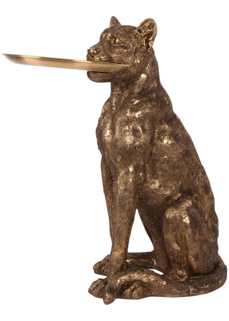 Succubus Home Gold Leopard with Tray Statue Gold