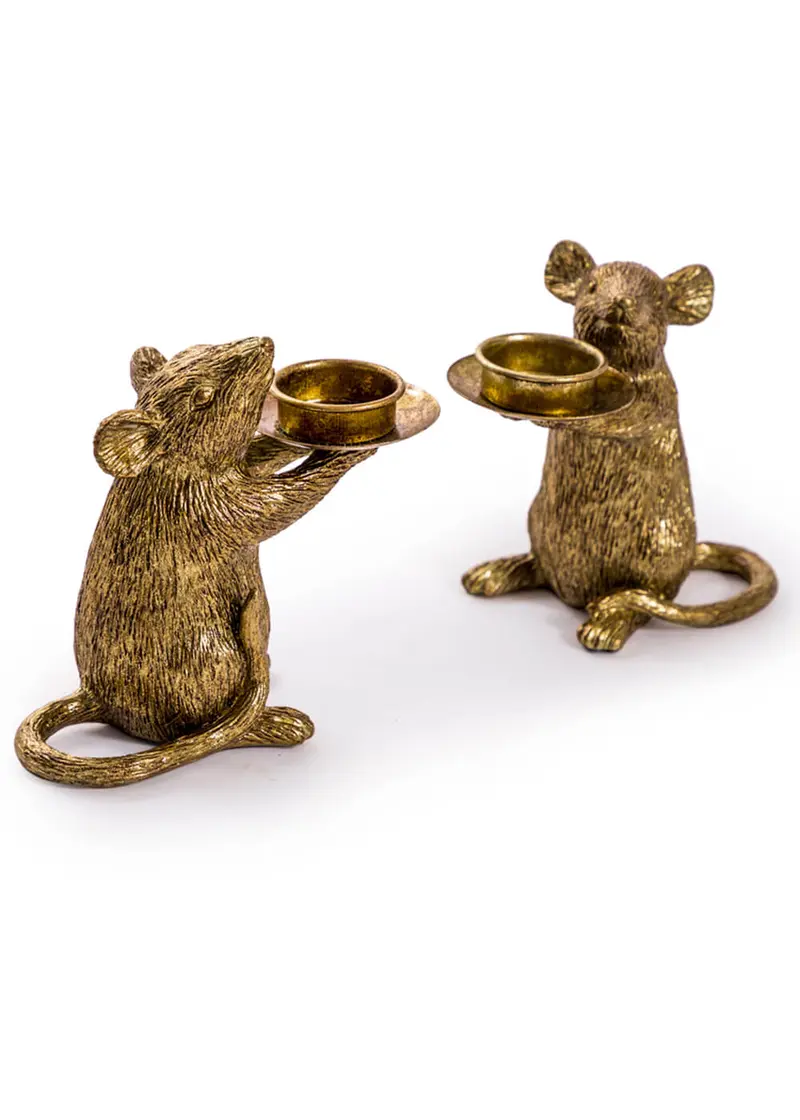 Succubus Home Mouse Set of 2 Waxinelight Holders Gold