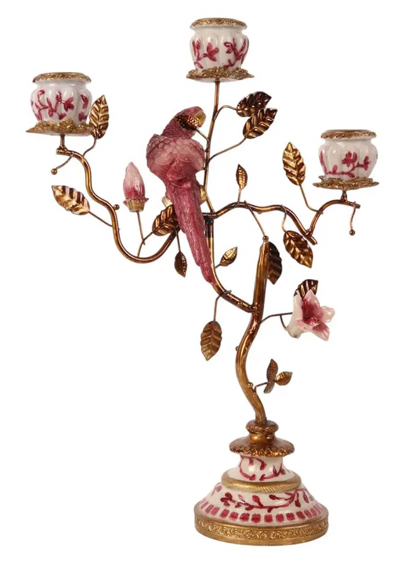 Succubus Home Parrot On Branches Candle Holder Red