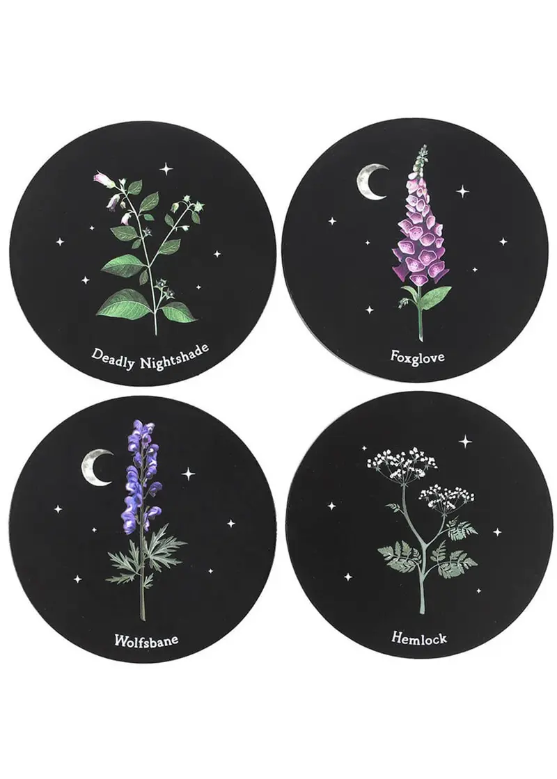 Succubus Home Poisonous Plants Set of 4 Black Coasters