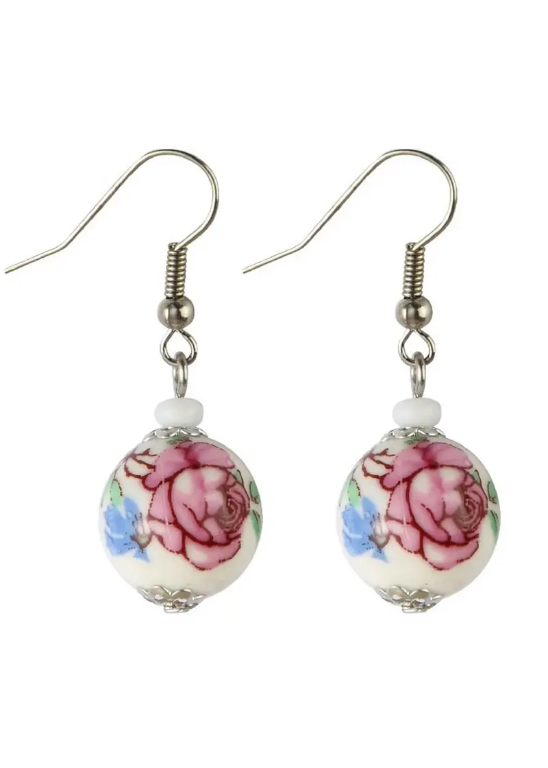 Succubus Jewels Country Garden Ceramic Bead Earrings White
