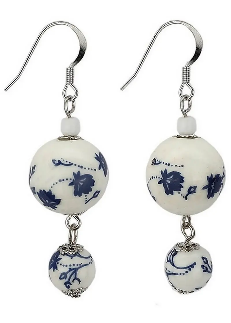 Succubus Jewels Tea Garden Ceramic Beads Earrings White Blue