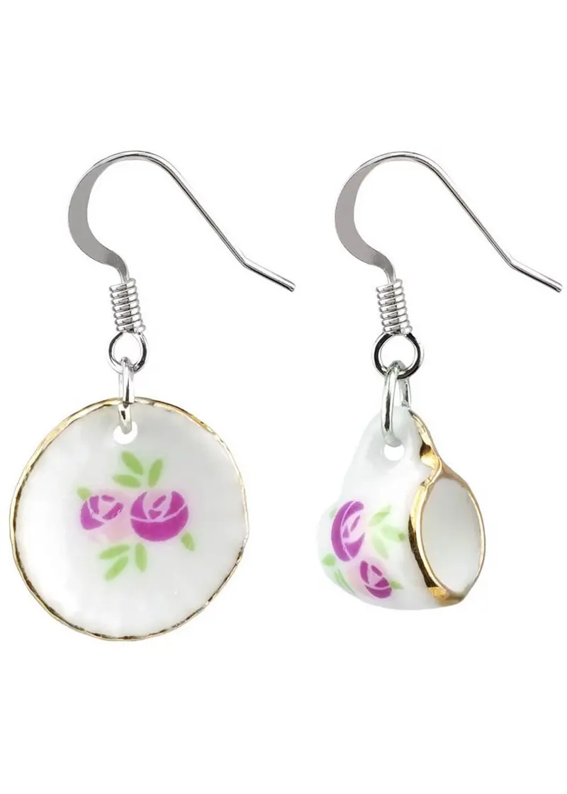 Succubus Vintage Cup & Saucer Ceramic Earrings Muti