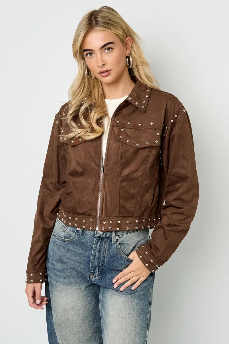 Suede jasje met studs | Bruin