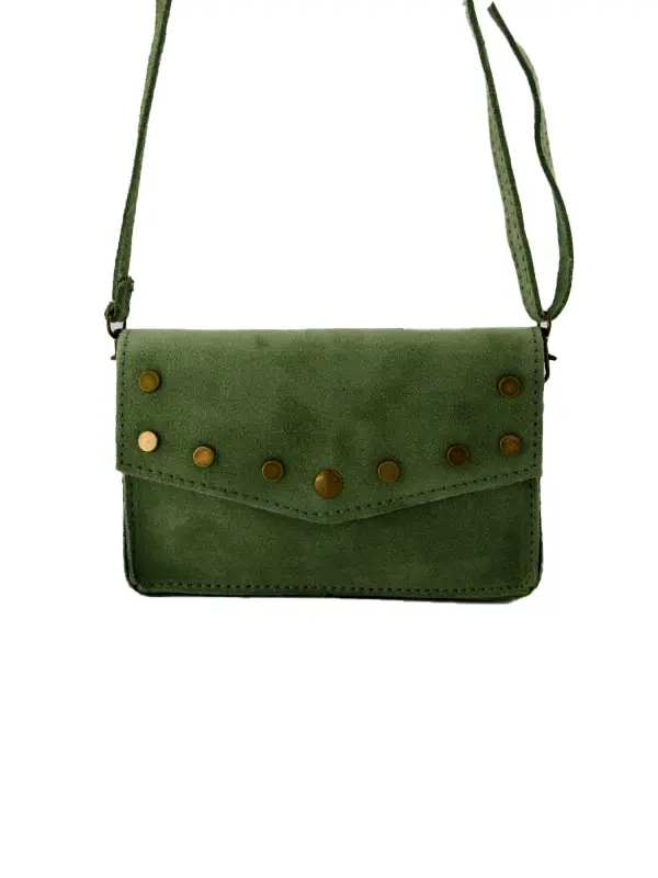 Suede schoudertasje groen