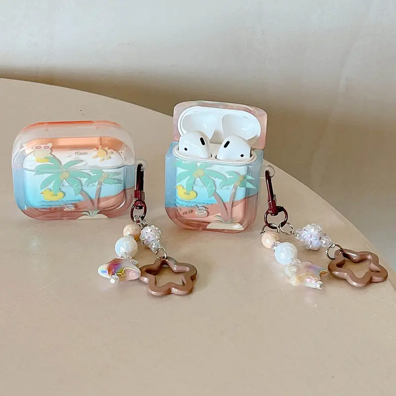 Summer Fun Palmtree AirPods Case Cover Wth Charm Strap
