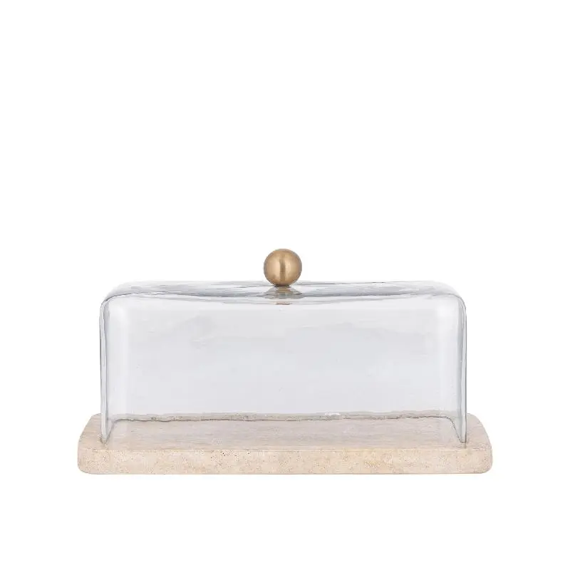 Taartplateau Lyron Naturel Travertin Rechthoekig Glas Bell PTMD
