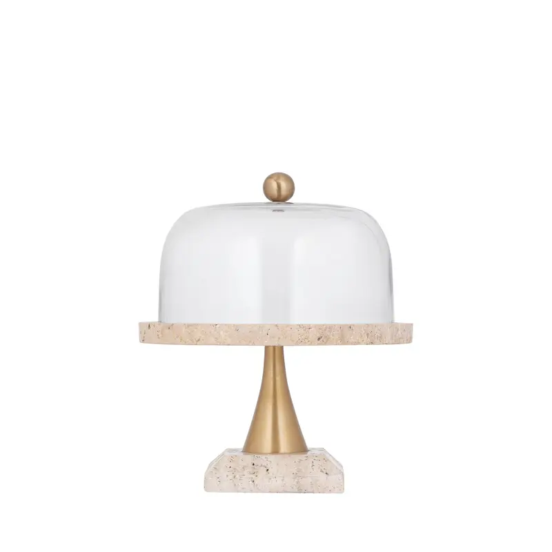 Taartplateau Lyron Naturel Travertin Rond Glas Bell Small PTMD