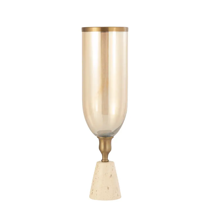 Tadh Brass glass stormlight travertin base round L PTMD
