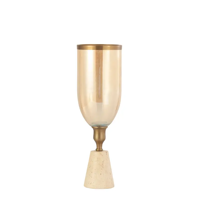 Tadh Brass glass stormlight travertin base round S