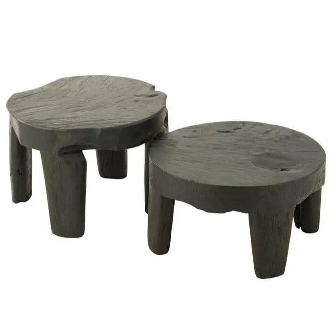 Tafel Rond Teak Hout Zwart Set van 2 J-Line