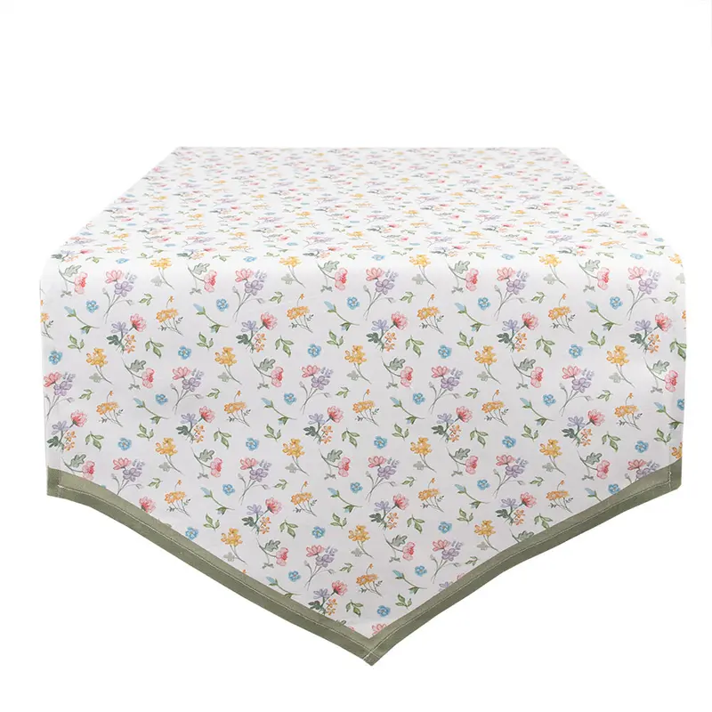 Tafelloper Bloemen wit multi 160x50cm