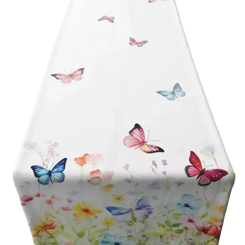 Tafelloper Butterflies in field wit multi 140x50cm