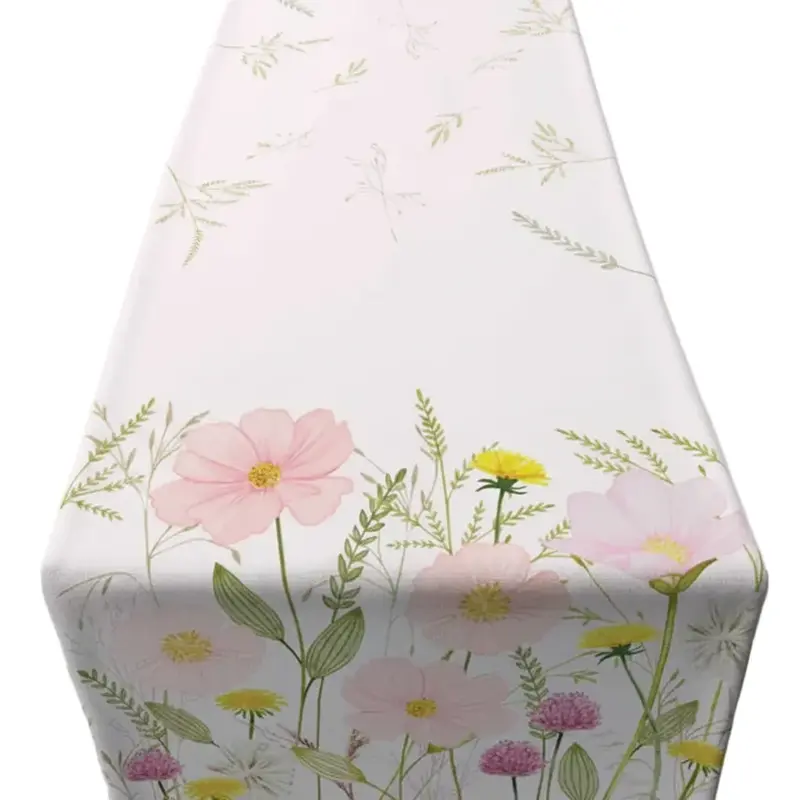 Tafelloper Pastel Flowers roze 140x50cm