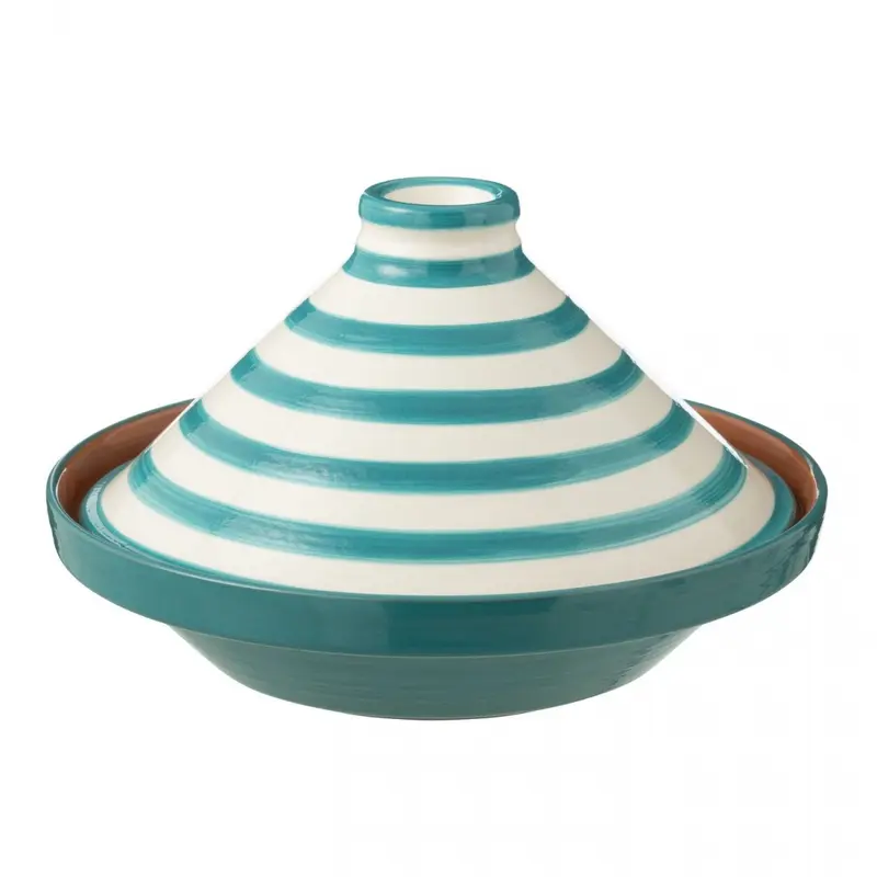 Tagine Granada Strepen Aqua/Wit Keramiek J-Line