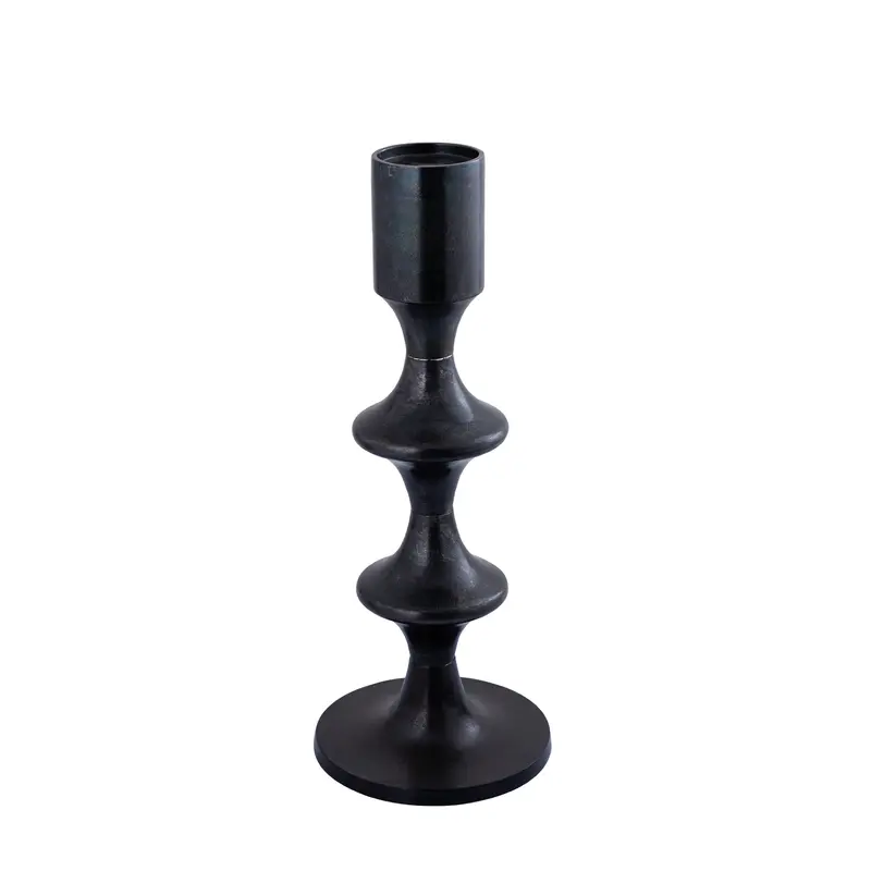 Taika Black alu round Kandelaar tabs laag H73cm PTMD