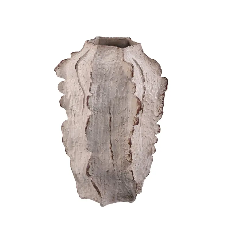 Talan Beige Ceramic Angular Vase Ribbed L PTMD