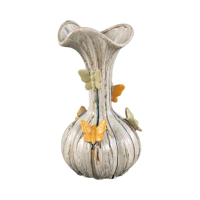 Tamarae Cream Ceramic Flowy Vase With Butterfly M PTMD