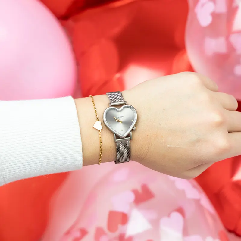 Taupe OOZOO horloge met metalen mesh armband - C11445 (28mm)