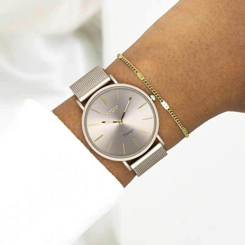 Taupe OOZOO horloge met metalen mesh armband - C20337 (36mm)