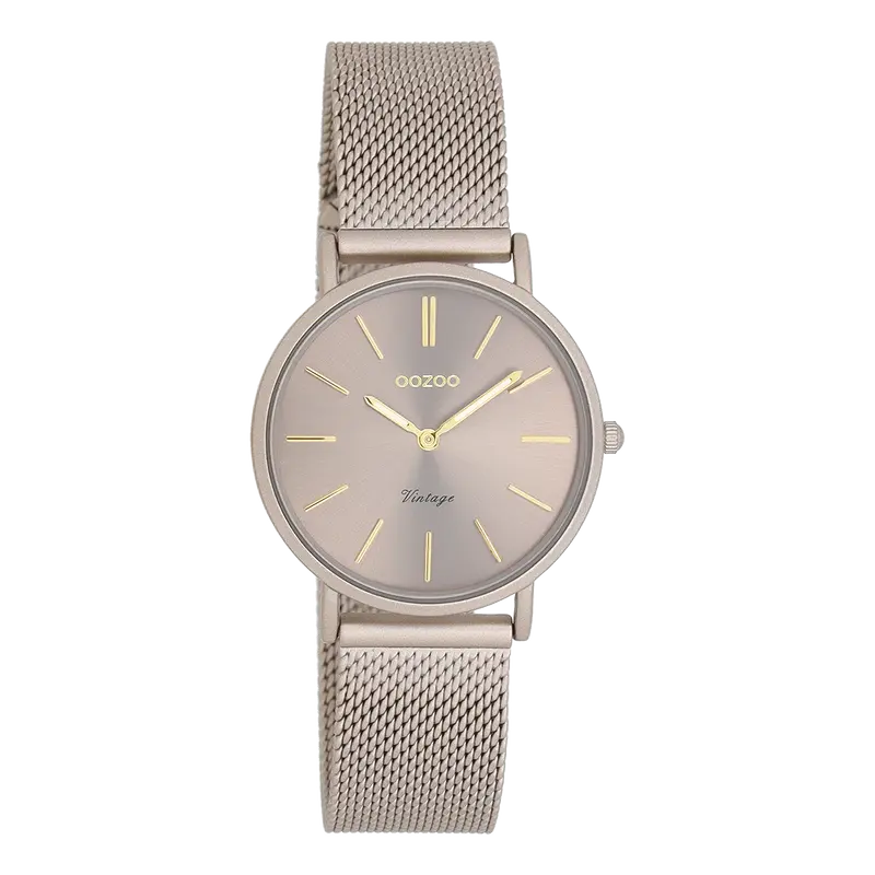 Taupe OOZOO horloge met metalen mesh armband - C20338 (32mm)