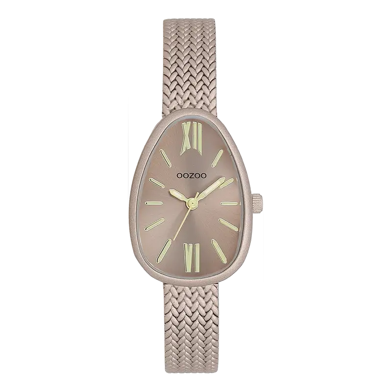 Taupekleurige horloge met metalen v-mesh armband - C11644 (31mm)