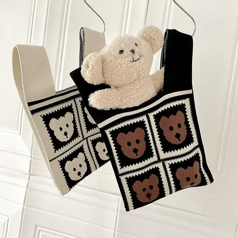 Teddy Bear Check Knitted Mini Lunch Tote (2 Colours)