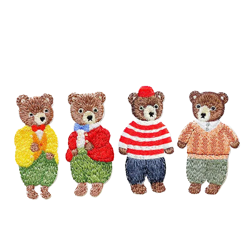 Teddy Bear Fashion Family Embroidered Iron-On Patch (4 Designs)