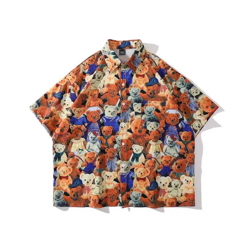 Teddy Bear Pattern Short Sleeved Blouse