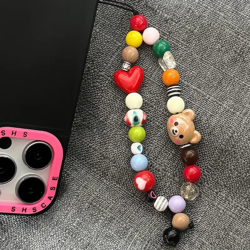 Teddy Rainbow Beaded Wrist Strap