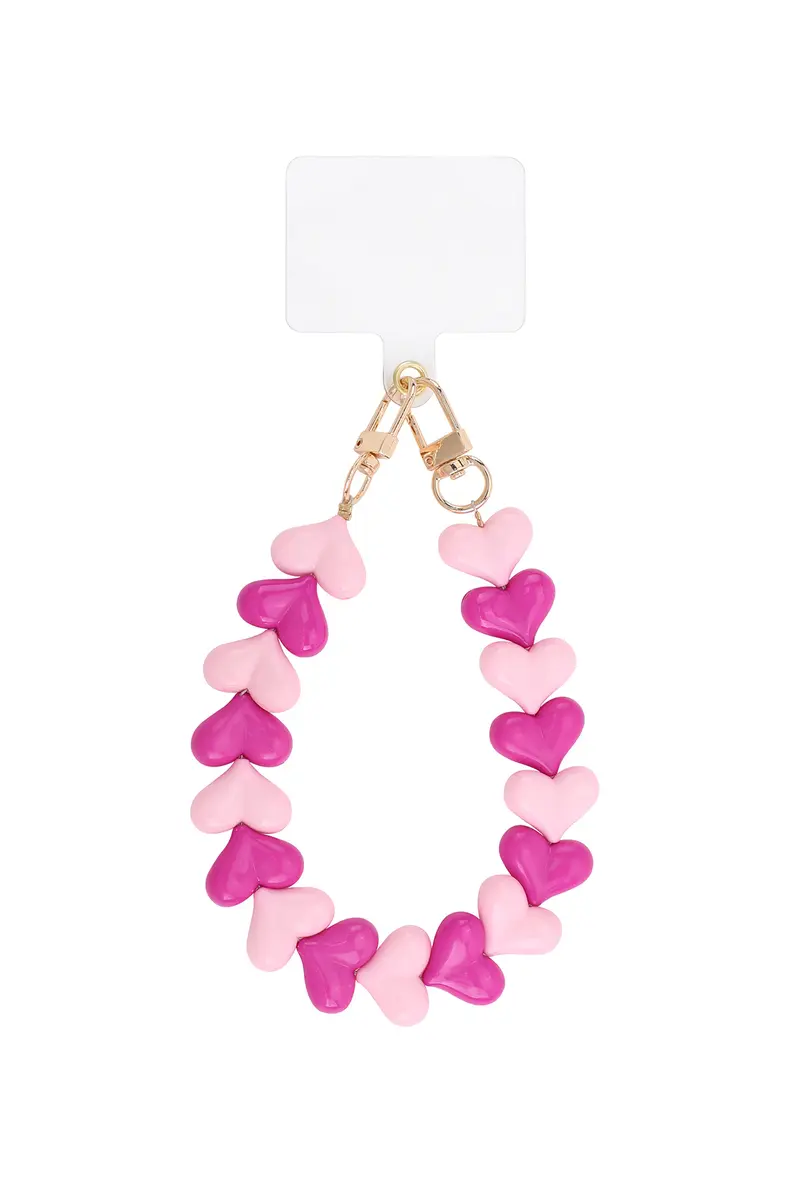 Telefoonkoord met gekleurde hartjes | Roze