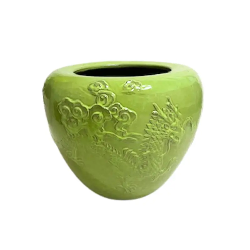 Terron Green Glazed Round Ceramic Pot Dragon PTMD
