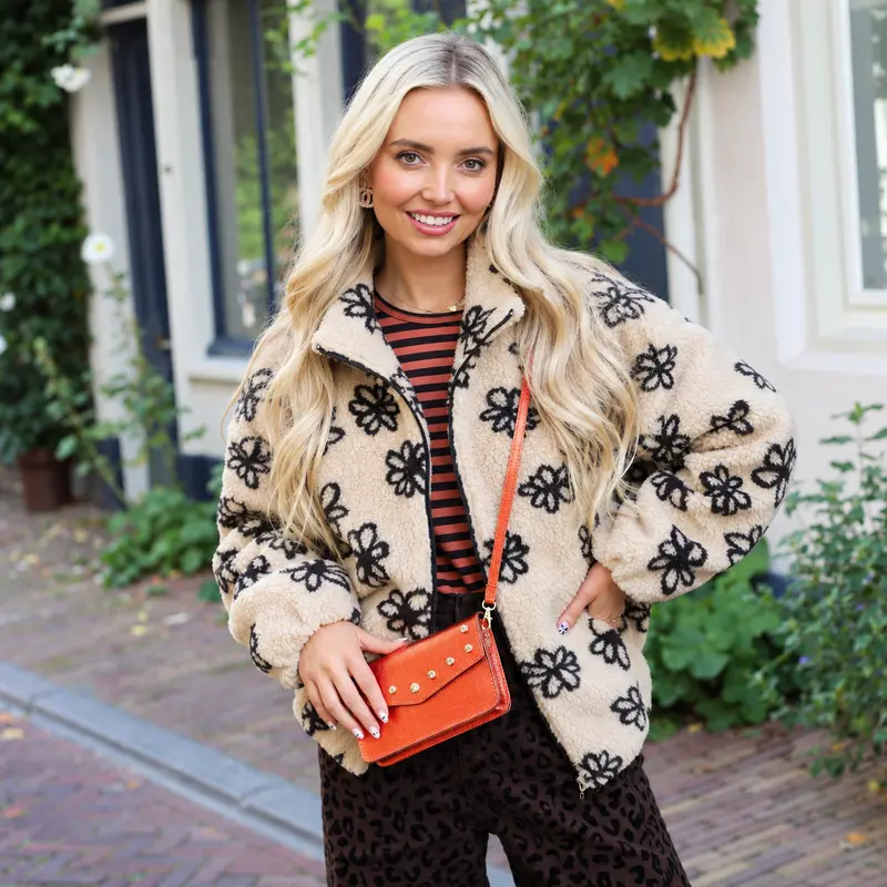 Tess teddy jack bloem ecru zwart