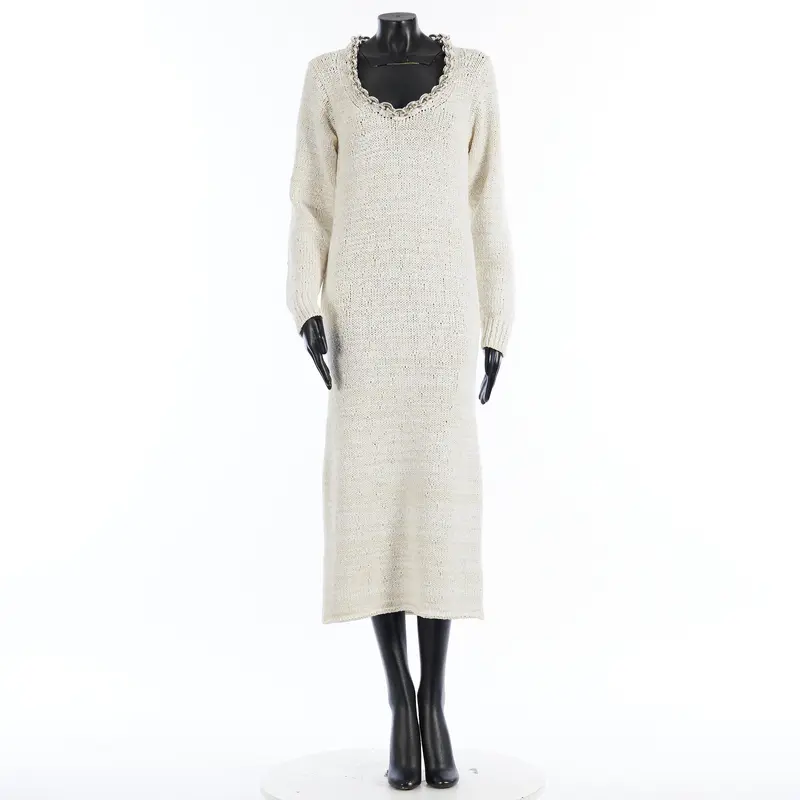 Textured Cotton Knit Dress With Chunky Chain In Chalk White