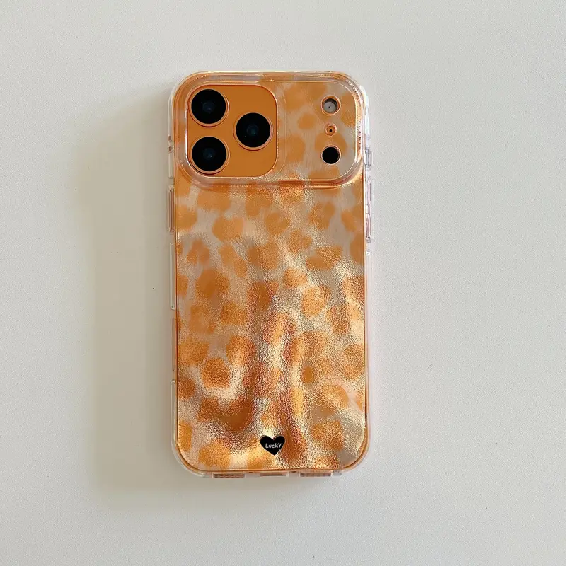 Textured Orange Leopard Pattern iPhone Case