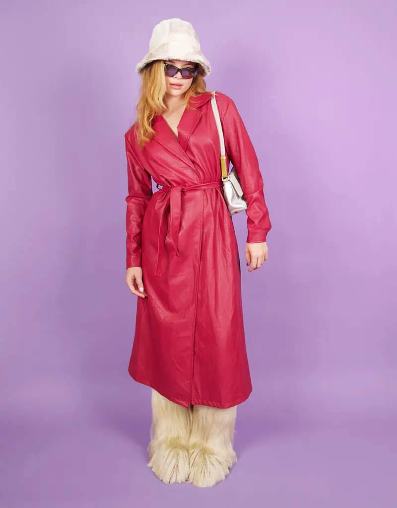 Textured vegan leather trenchcoat
