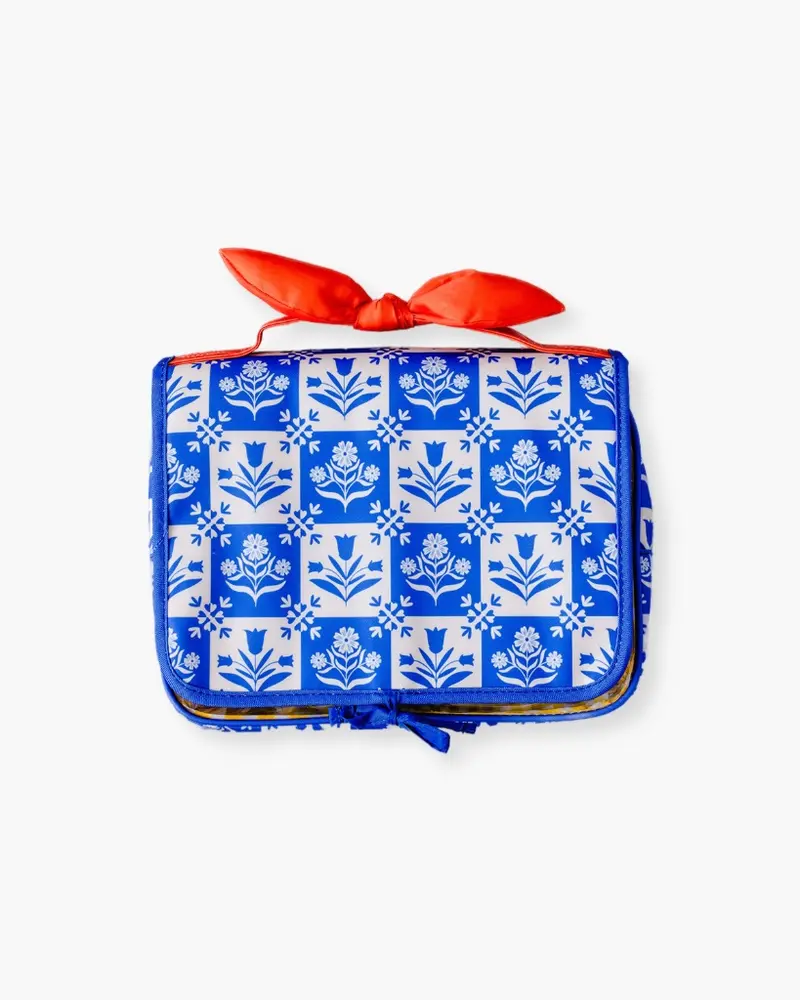 The Getaway Hanging Toiletry Bag - Blue Plaid Floral [PRE ORDER]