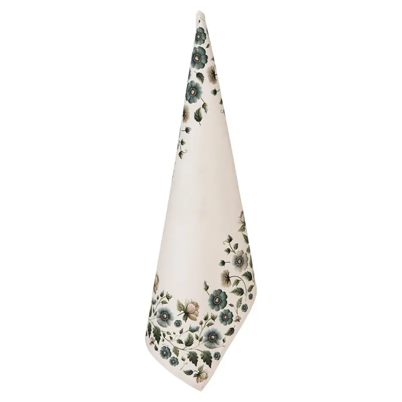 Theedoek Bloemen beige groen 70x50cm