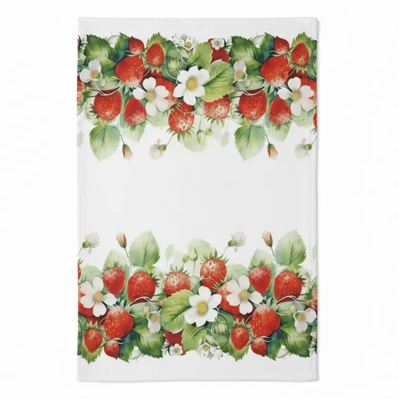 Theedoek Juicy Strawberries wit rood 70x50cm