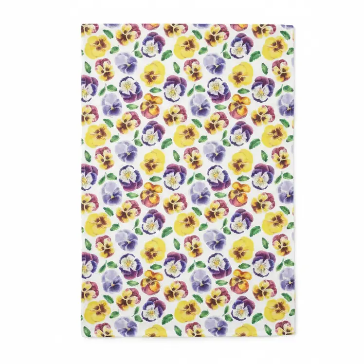 Theedoek Lots of Pansies wit multi 70x50cm