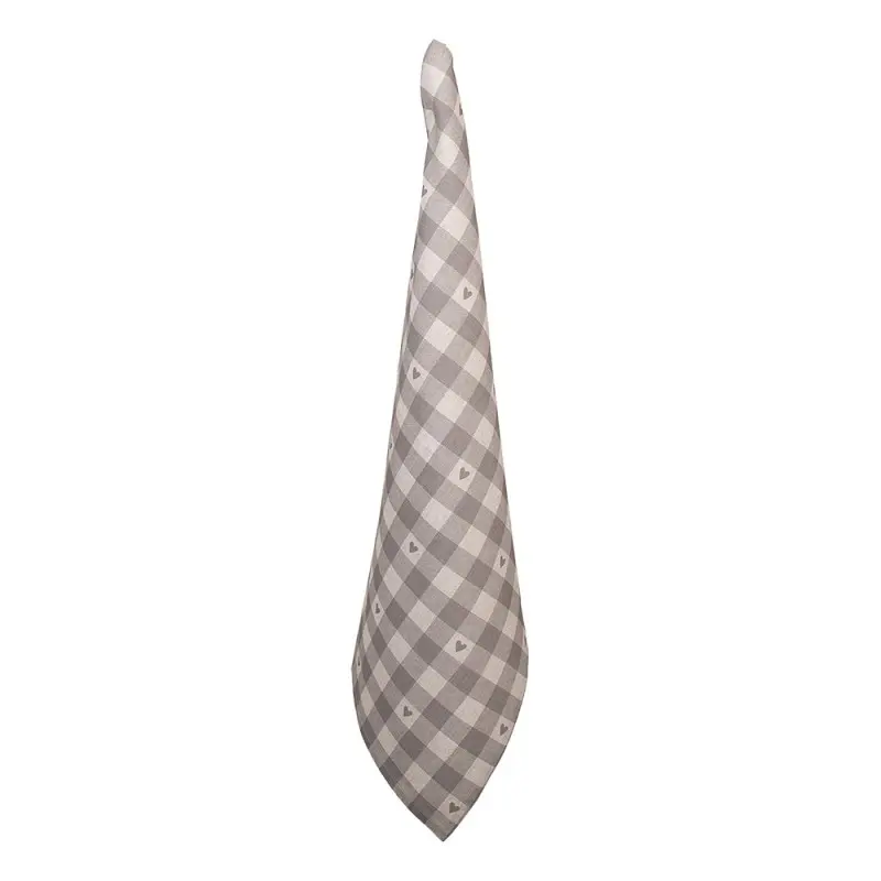 Theedoek Ruit Hartjes beige grijs 70x50cm