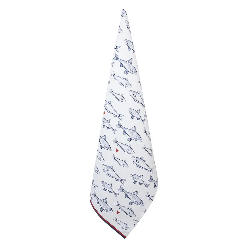 Theedoek Vissen wit blauw 70x50cm